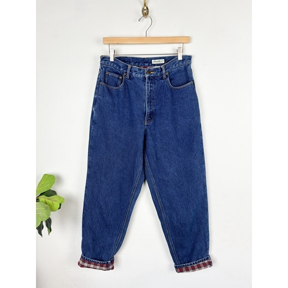 Vintage Eddie Bauer Plaid Fleece Lined High Waisted Denim Jeans Sz 12 (28)